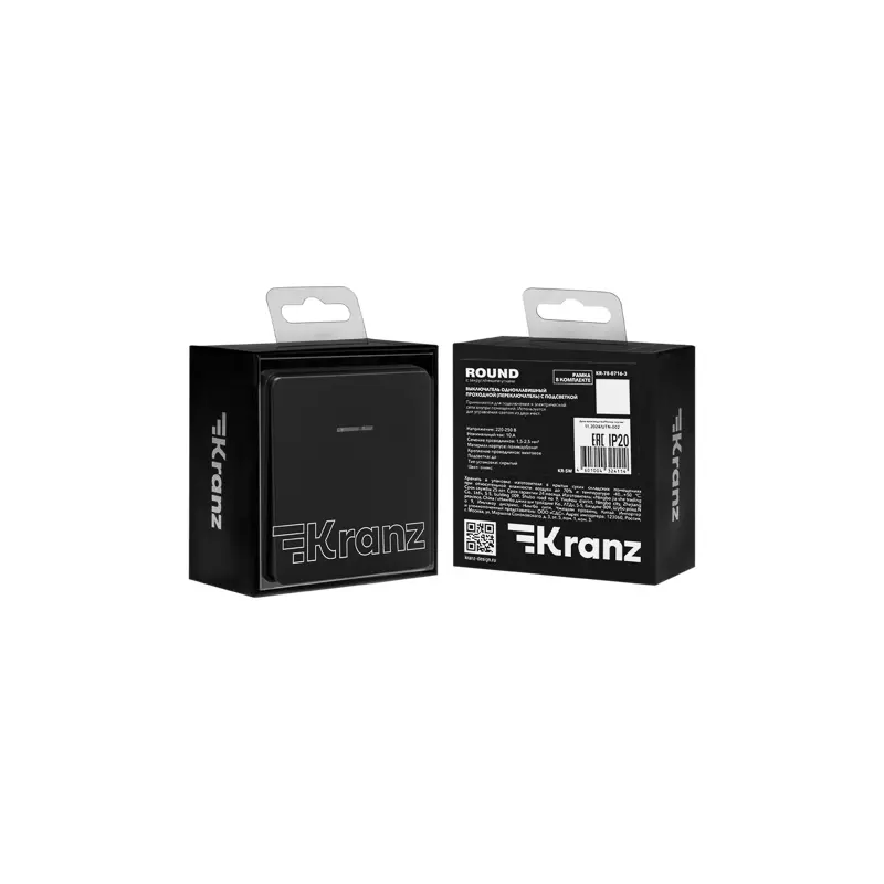 Проходной выключатель встраиваемый 1-клавишный c индикатором оникс Kranz Miele Round KR-78-0716-3