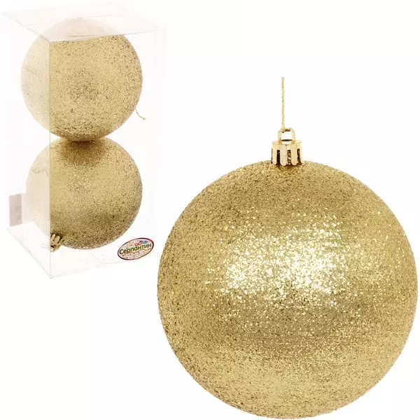 Новогодние шары 10 см (набор 2 шт) Глиттер, золото