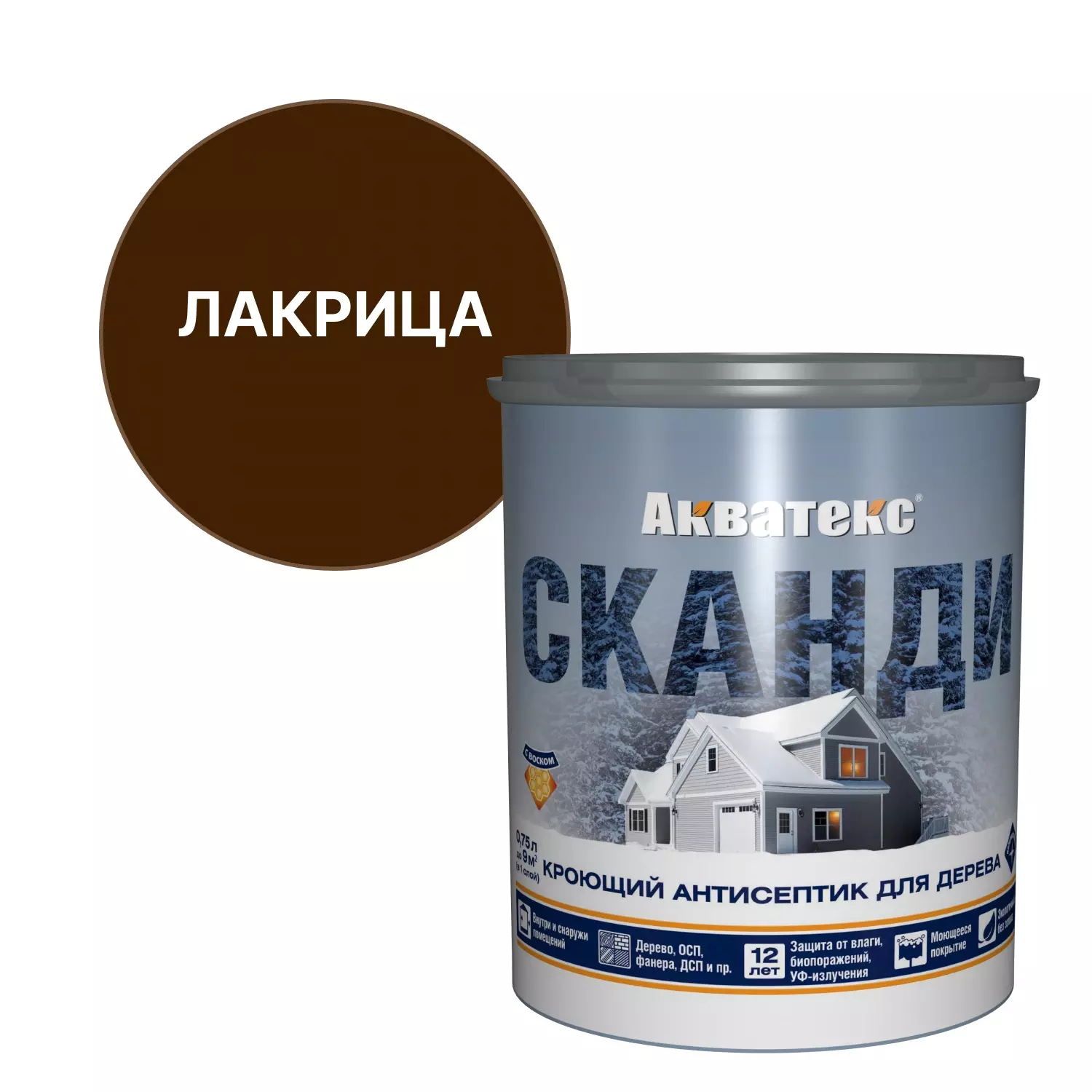 Кроющий антисептик для дерева Акватекс Сканди лакрица 0,75 л