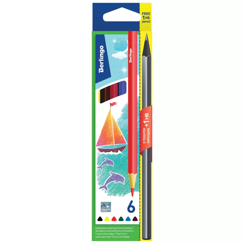 Цветные карандаши 6 цветов +1 ч/г HB, пластиковые Berlingo Корабли, .заточен., CP_02906