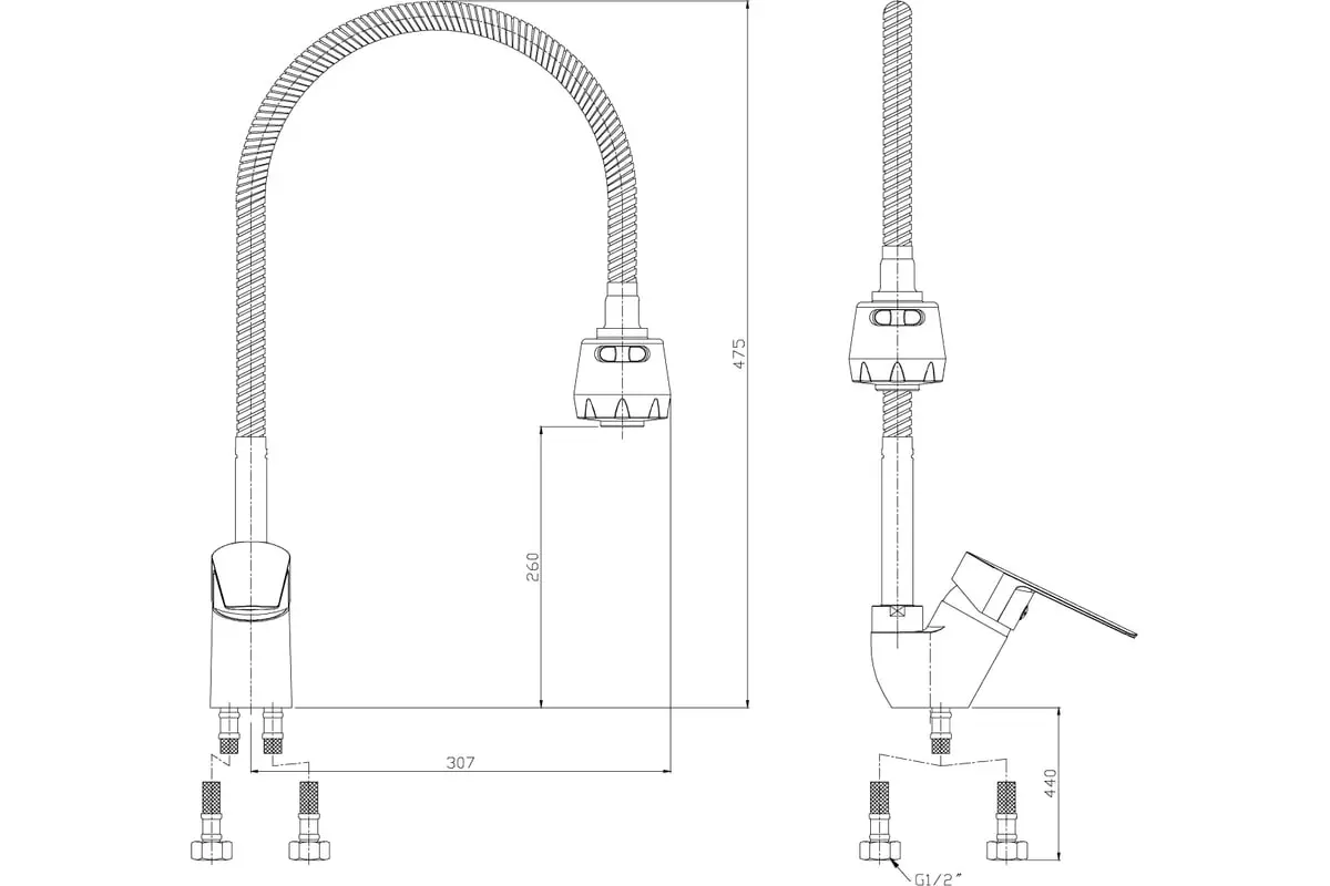 Смеситель для кухни, гибкий излив, хром, Rossinka S35-26, латунь