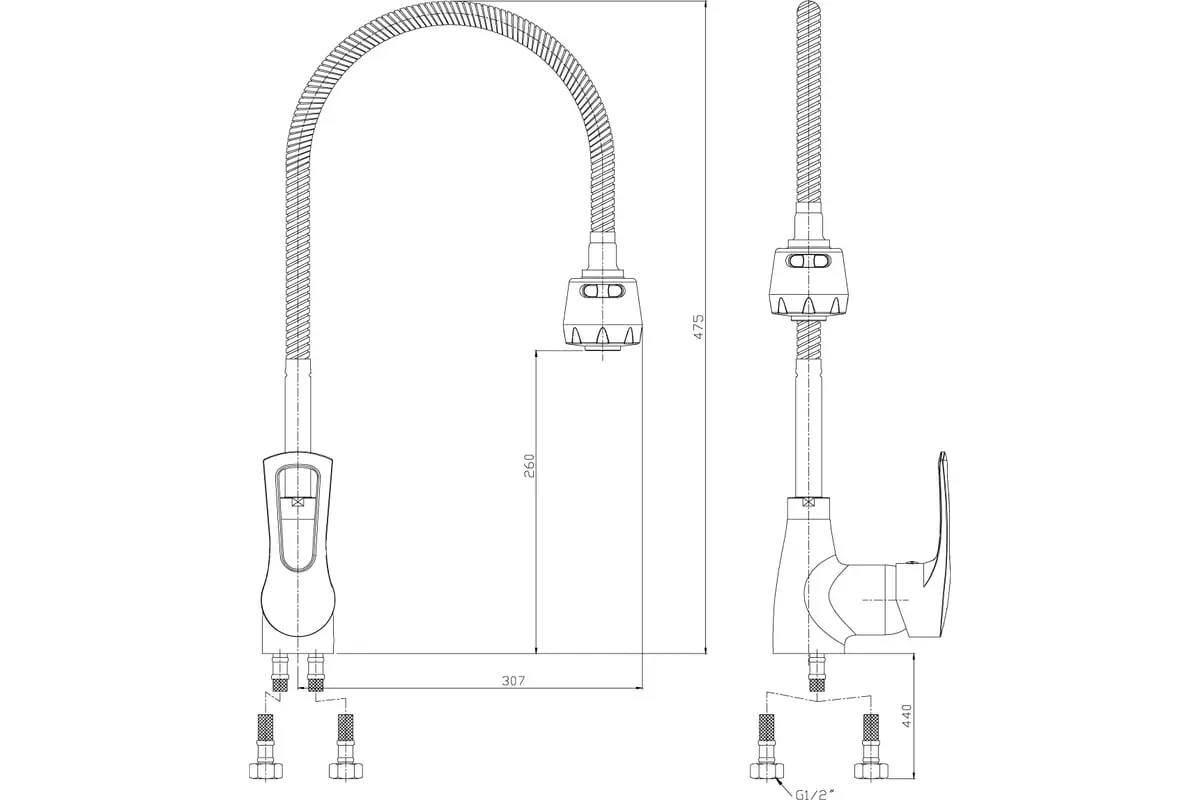 Смеситель для кухни, гибкий излив, хром, Rossinka T40-26, латунь