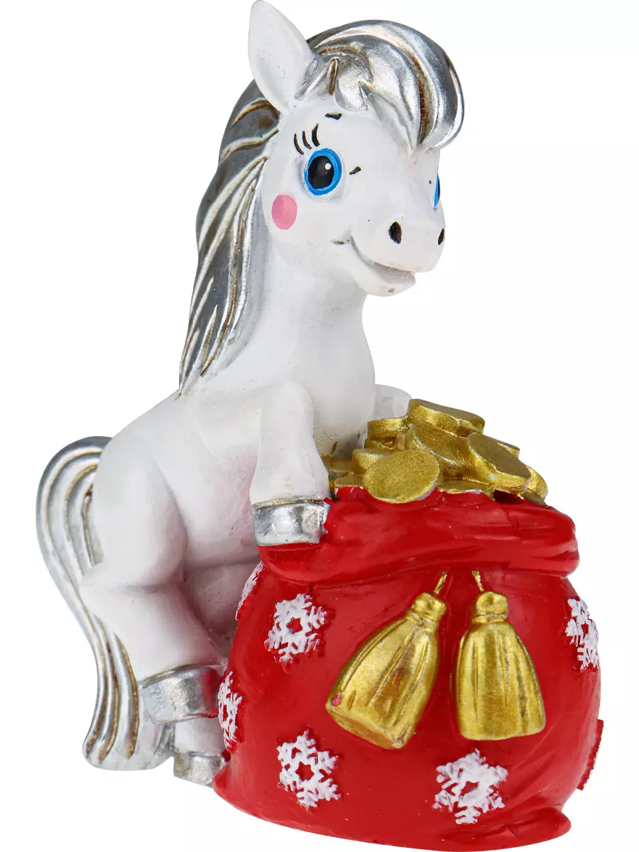 Новогодняя фигурка из полирезины Лошадка с мешочком 7 см НУ-2572
