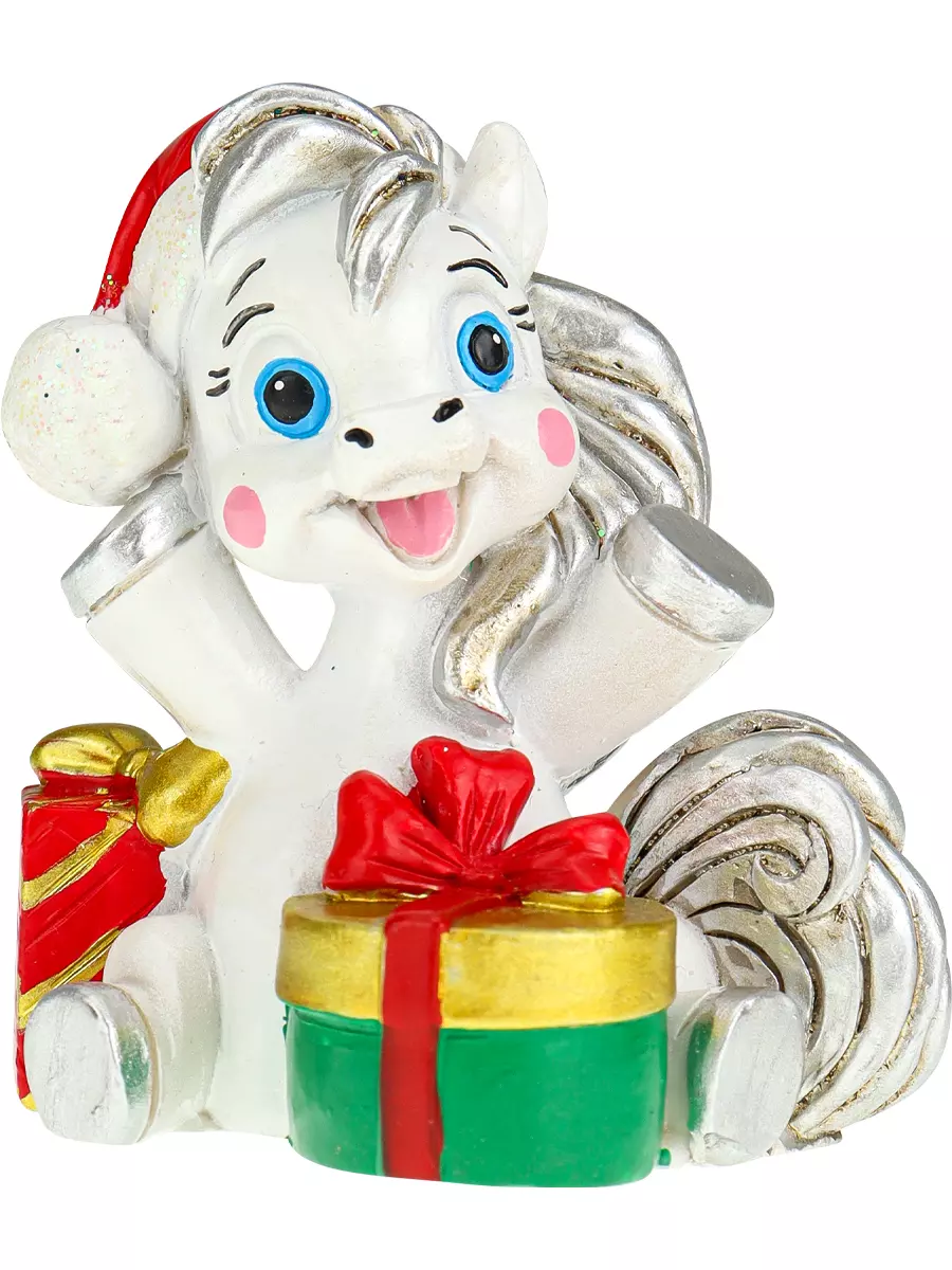 Новогодняя фигурка из полирезины Лошадка с подарочком 7 см НУ-2575