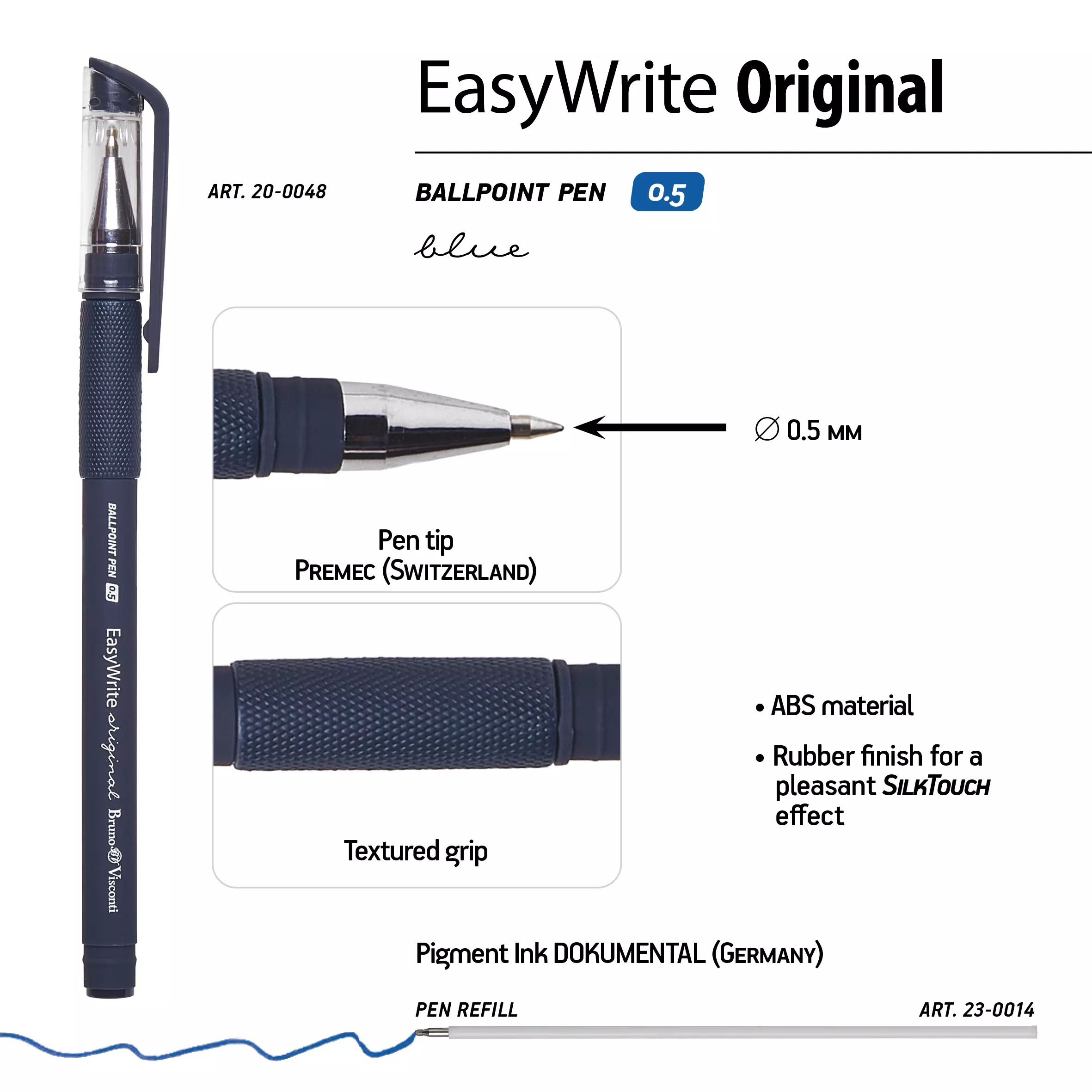 Ручка шариковая BrunoVisconti EasyWrite.ORIGINAL 0.5 мм чернила синие (3 цвета корпуса)