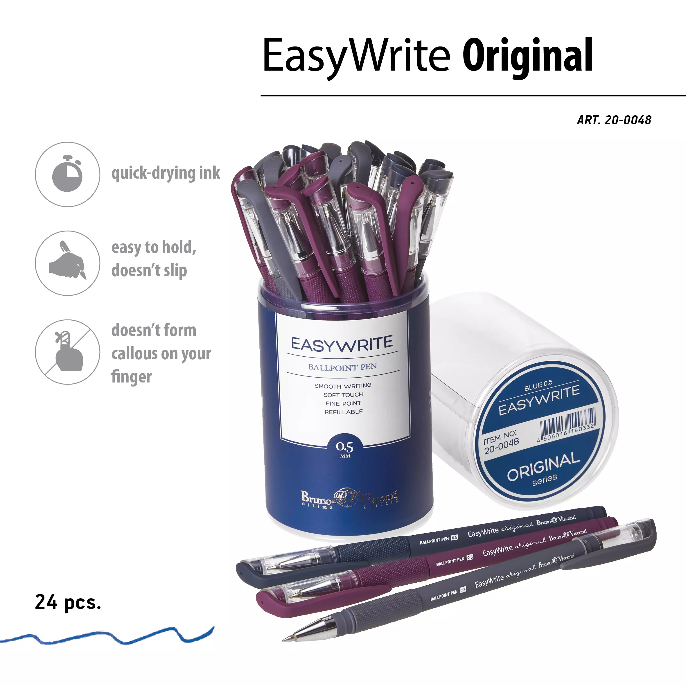 Ручка шариковая BrunoVisconti EasyWrite.ORIGINAL 0.5 мм чернила синие (3 цвета корпуса)