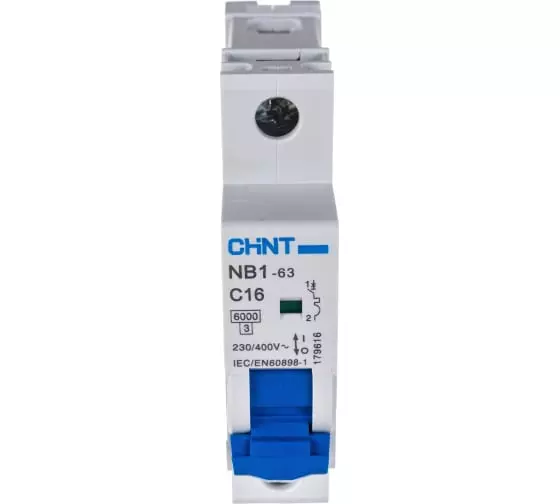 Автоматический выключатель CHINT 1п C 16А 6кА NB1-63 179616