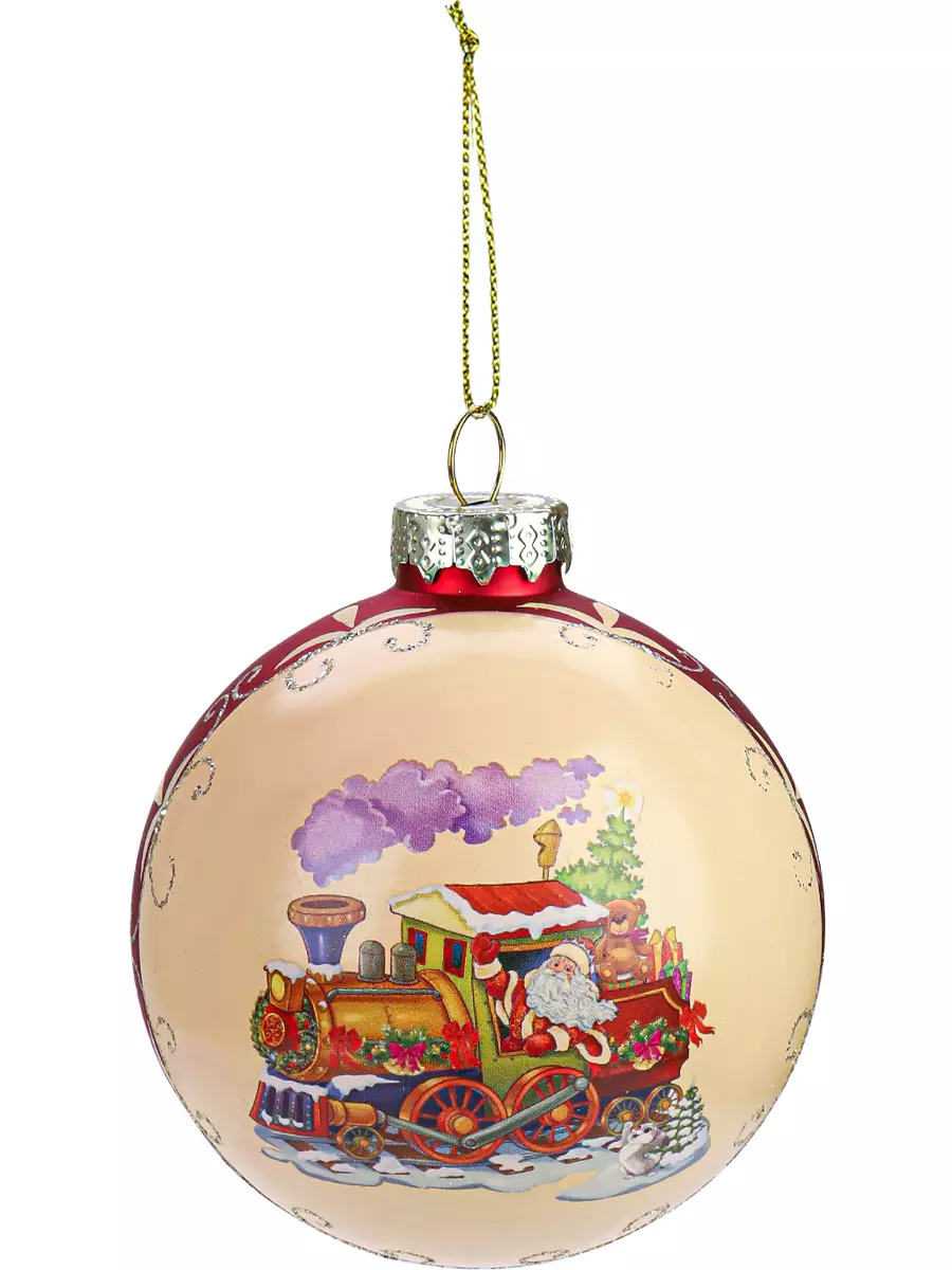 Елочный стеклянный шар Рождественский паровозик, 8 см ЕШ-4244