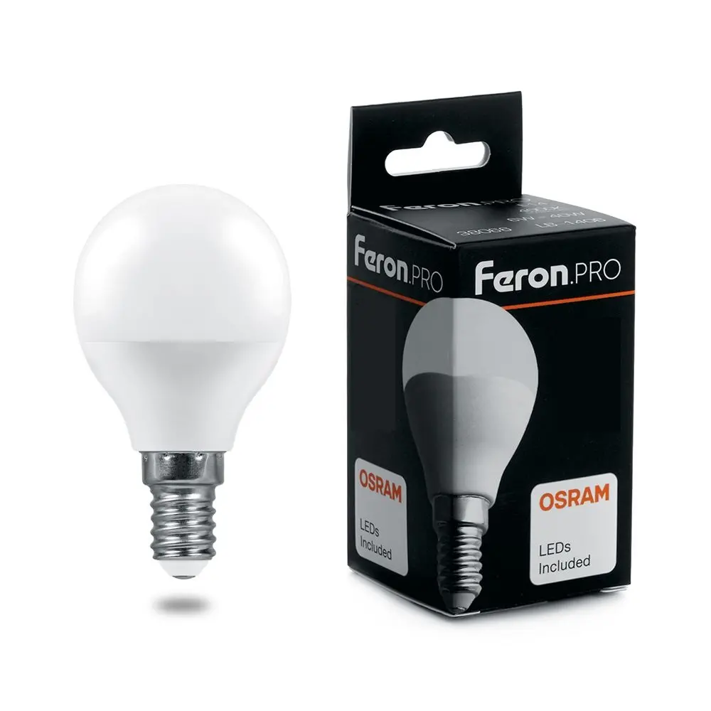 Лампа светодиодная Feron Е14 230В 9Вт 4000К шар нейтральный