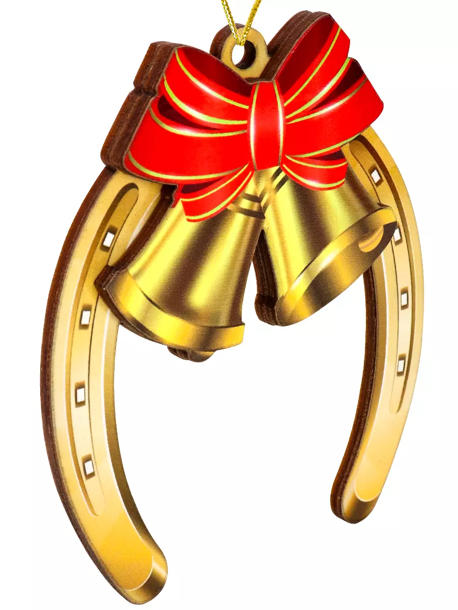 Елочное украшение из дерева Подкова с колокольчиком 9 см НУ-2799