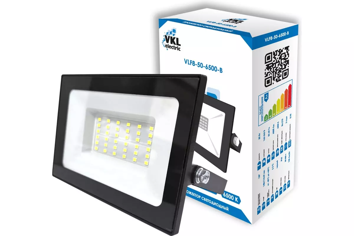 Прожектор светодиодный 220В 50Вт 6500К IP65 черный VKL electric 1208268
