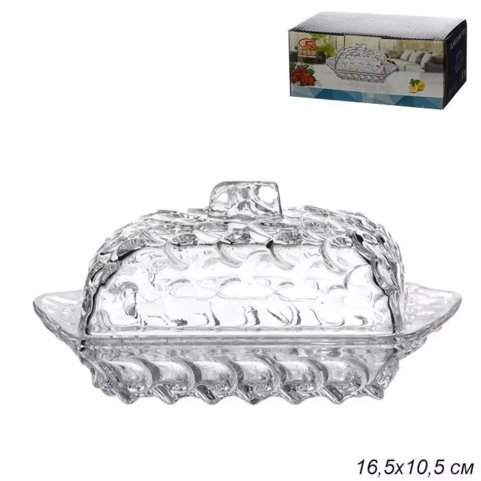 Масленка 17х11 см, стеклянная, с крышкой, TB019A