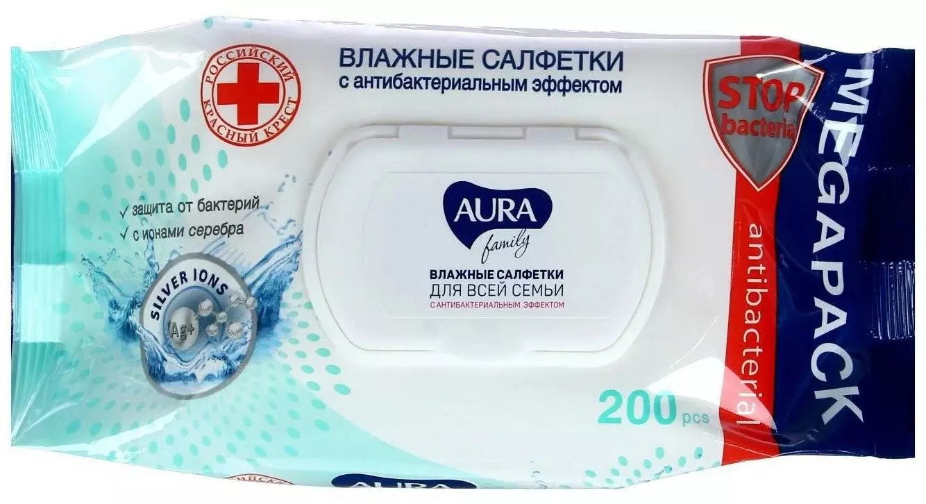 Влажные салфетки AURA Family big-pack 200шт