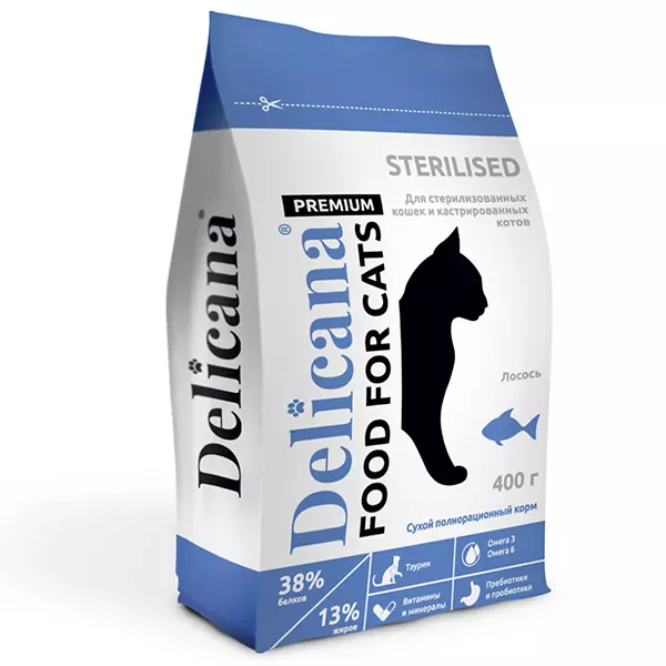 Сухой корм для кошек кастрированных и стерилизованных Delicana лосось 0,4 кг