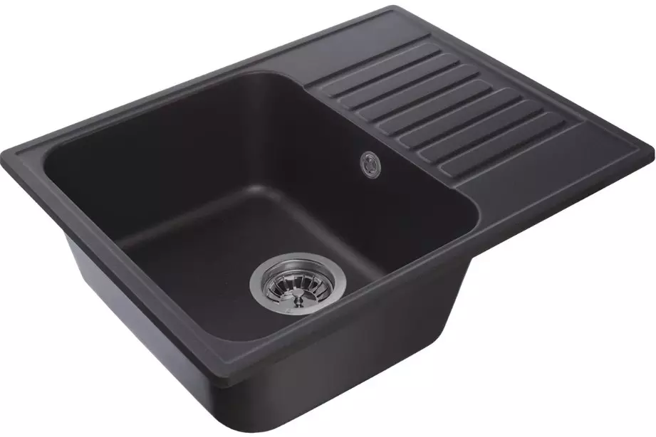 Кварцевая мойка для кухни 62х48х20 см Reflexion Prima RF0460BL черный, прямоугольная с крылом