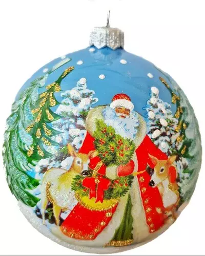 Елочный шар стекло Дед Мороз 10 см Коломеев КУ-100-224197