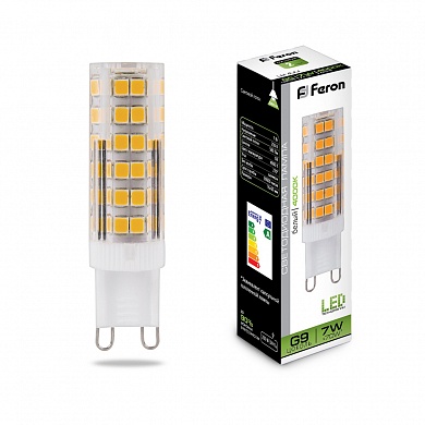 Лампа светодиодная Feron G9 230В 7Вт 4000К нейтральный
