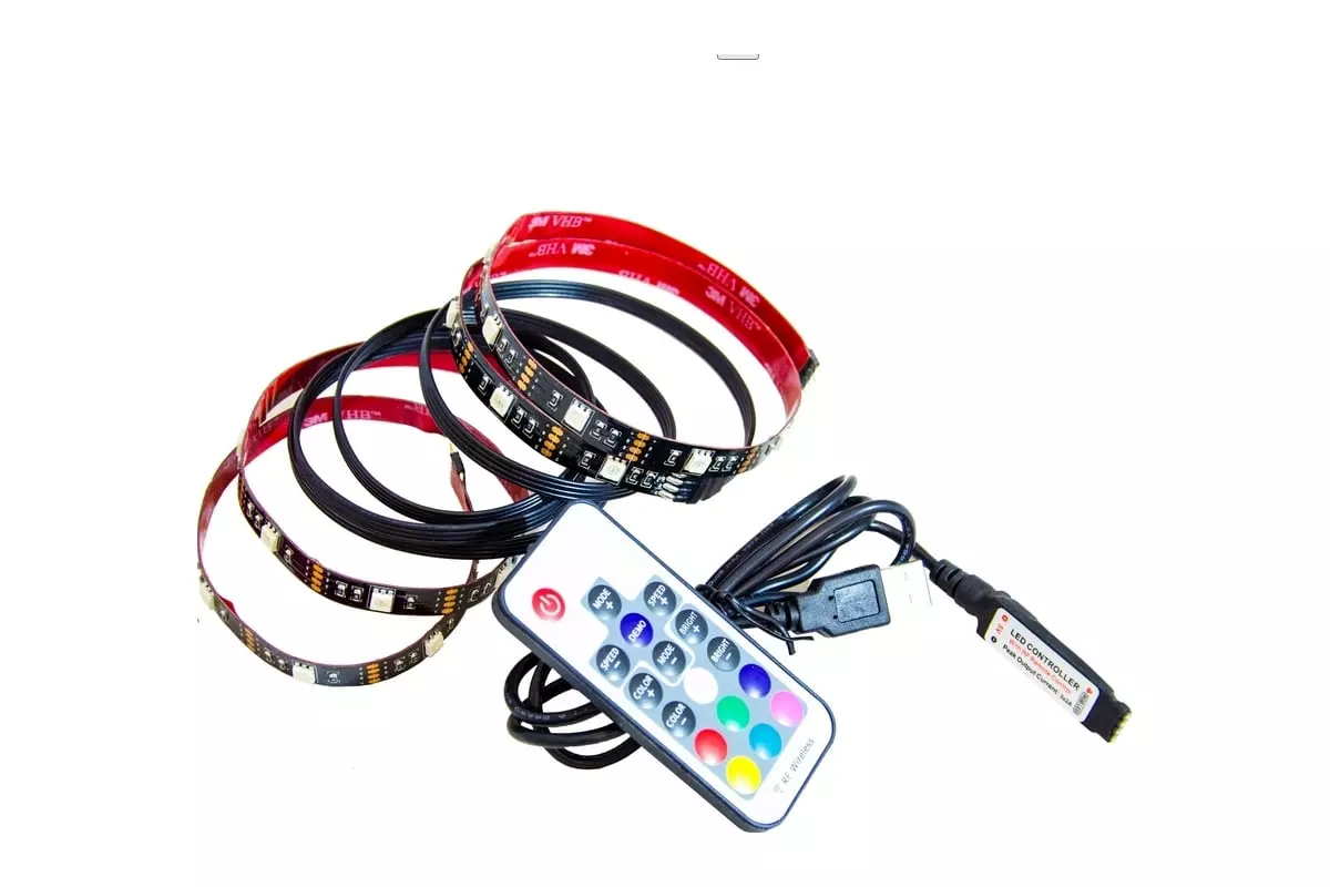 Комплект светодиодной ленты 5В 7,2Вт/м RGB 2х0,5м SMD5050 30шт/м IP20 блок питания, контроллер с пультом Apeyron 10-70