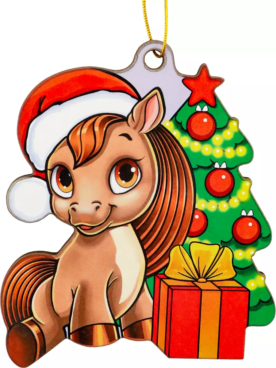 Елочное украшение из дерева Пони и ёлочка 9 см НУ-5836
