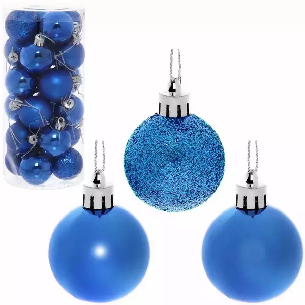 Новогодние шары 4 см (набор 24 шт) Микс фактур, синий 201-0626