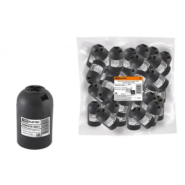 Патрон Е27 пластик подвесной черный SQ0335-0051 TDM