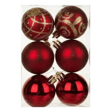 Новогодние шары красные (6 шт), d-6 см, AT-33099