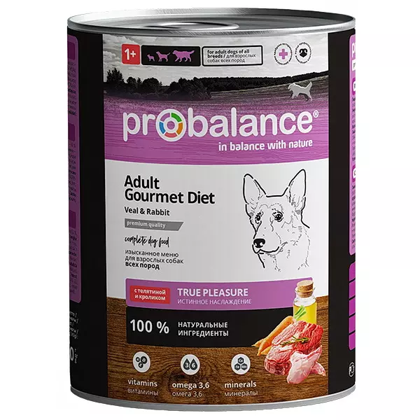 Консервы для собак Probalance Adult Gourmet Diet телятина и кролик, 850 г
