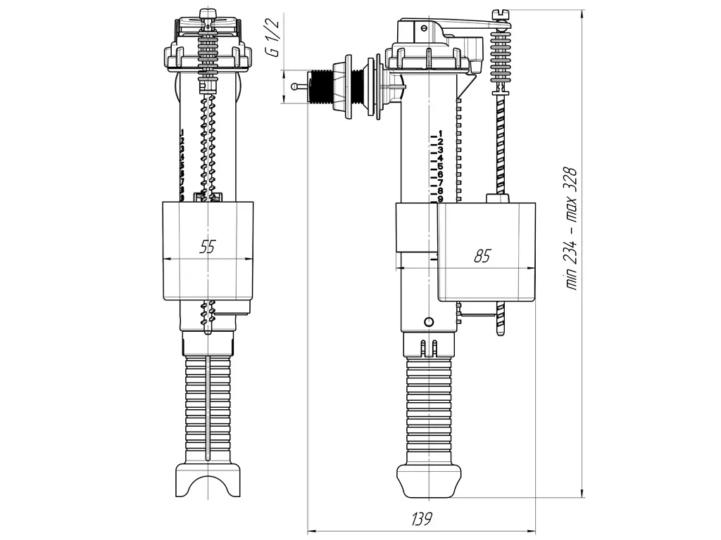 Заливной клапан для унитаза 1/2&quot; боковой подвод АНИ Пласт WC5010