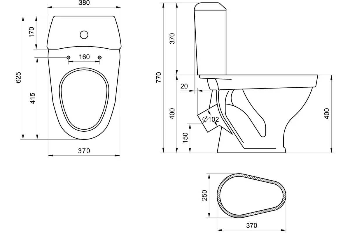 Унитаз Santeri Вест 1.P201.8.S00.00B.F косой выпуск, нижний подвод, 1-режимный слив, сиденье полипропилен