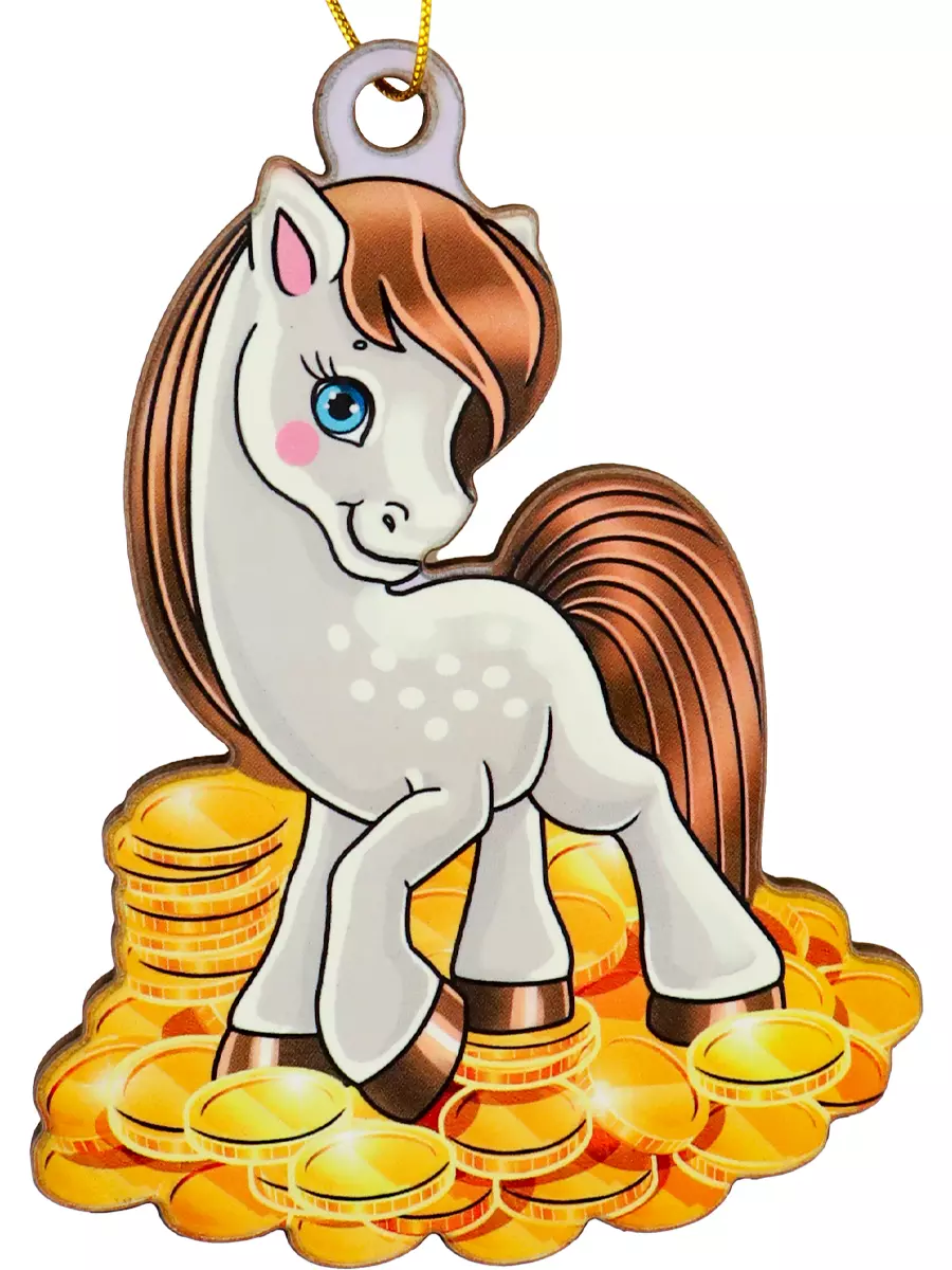 Елочное украшение из дерева Пони и золотые горы 9 см НУ-5832