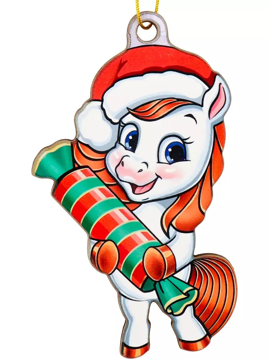 Елочное украшение из дерева Пони и сладости 9 см НУ-5837