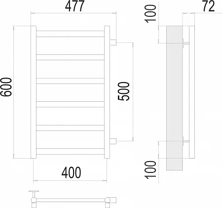 Полотенцесушитель Лесенка 1&quot; НР 400х600 мм 6П TERMINUS Аврора нерж сталь бок подкл 500, 467007852986