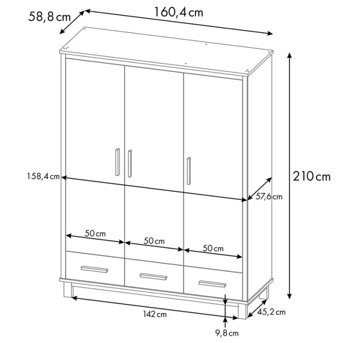 Шкаф трехсекционный Polini kids Simple 3415, с ящиками, белый