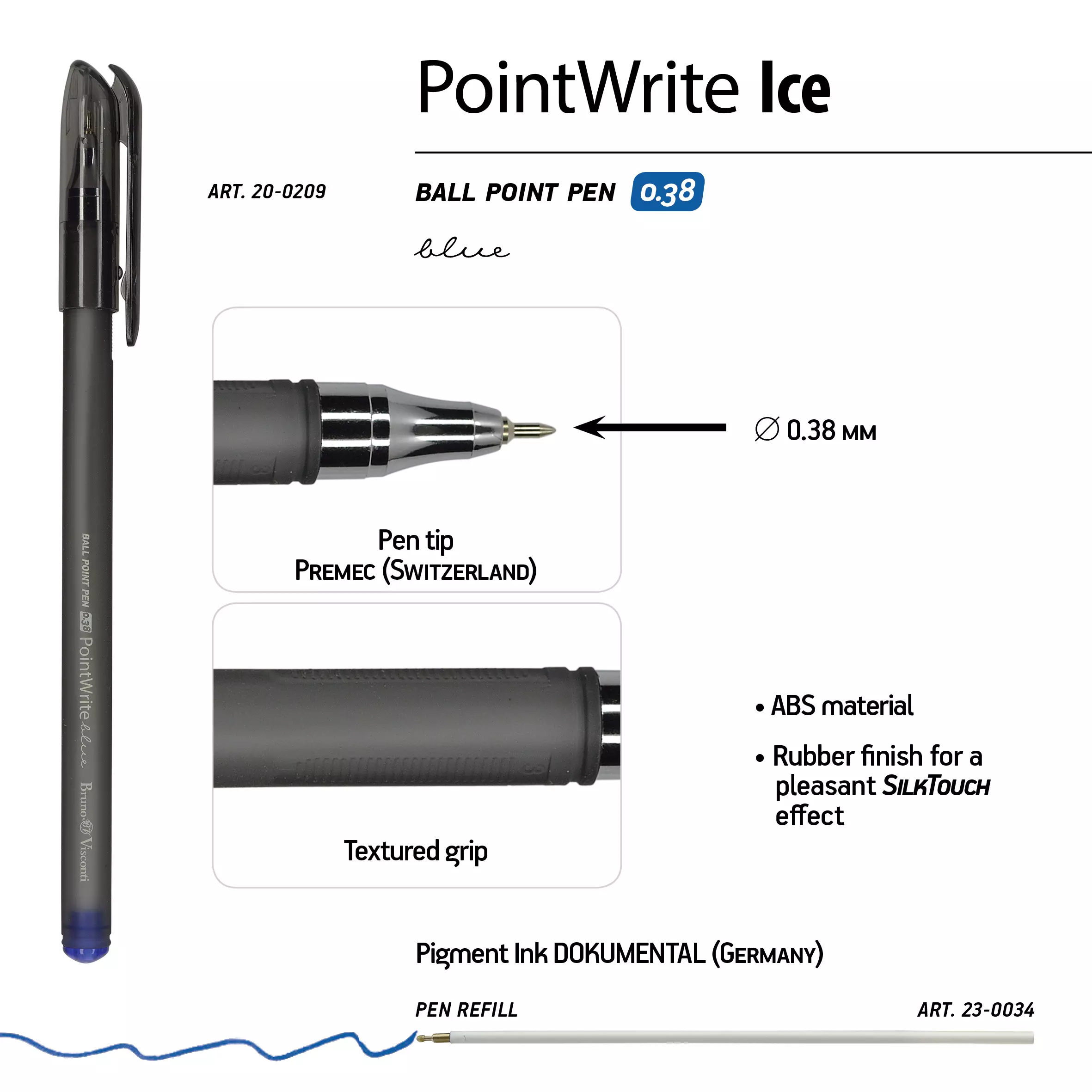 Ручка шариковая BrunoVisconti PointWrite Ice 0.38 ММ синяя