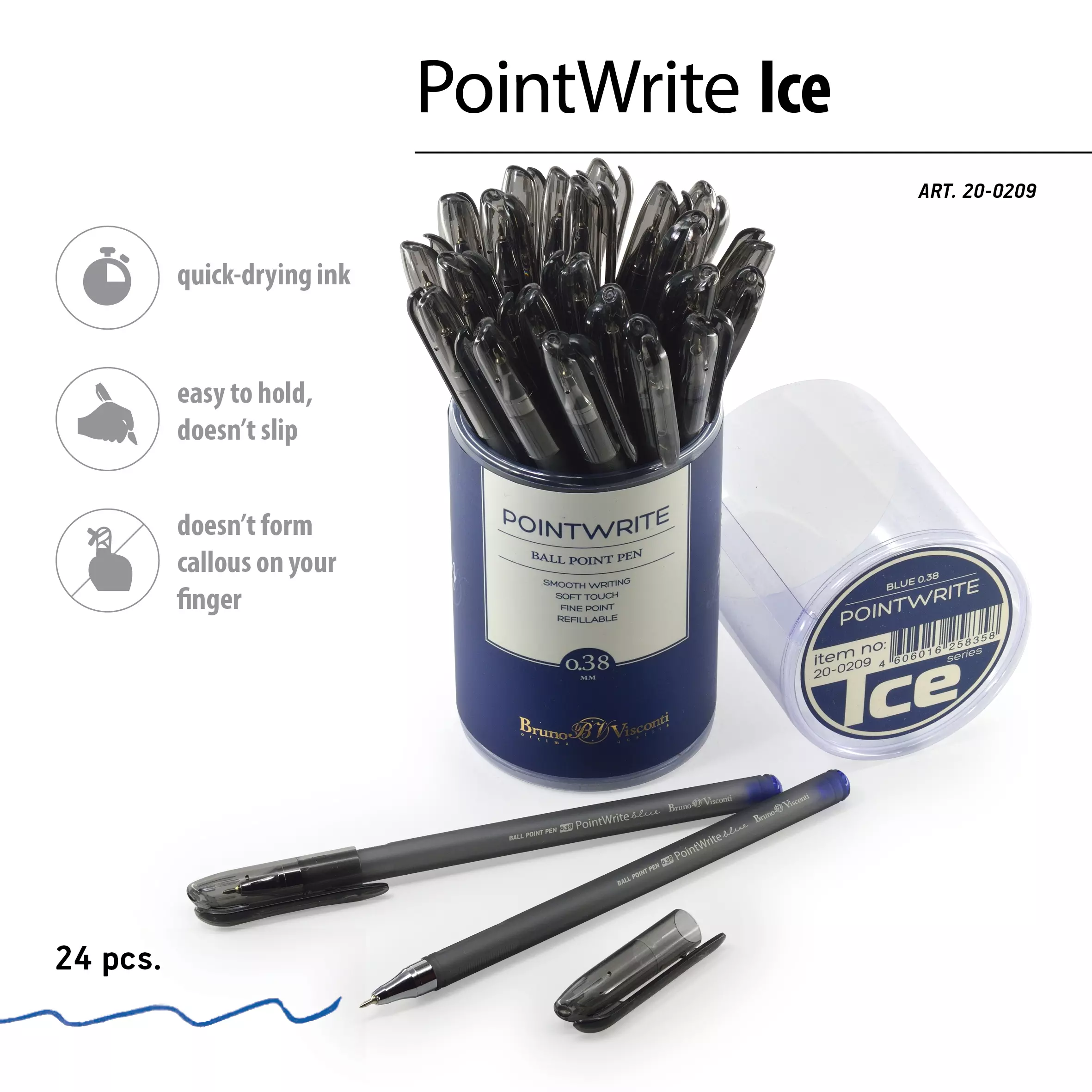 Ручка шариковая BrunoVisconti PointWrite Ice 0.38 ММ синяя