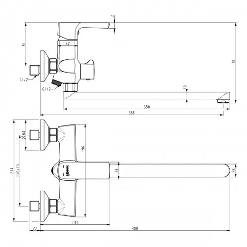 Смеситель для ванны Lemark Ursus LM7251BL универсальный