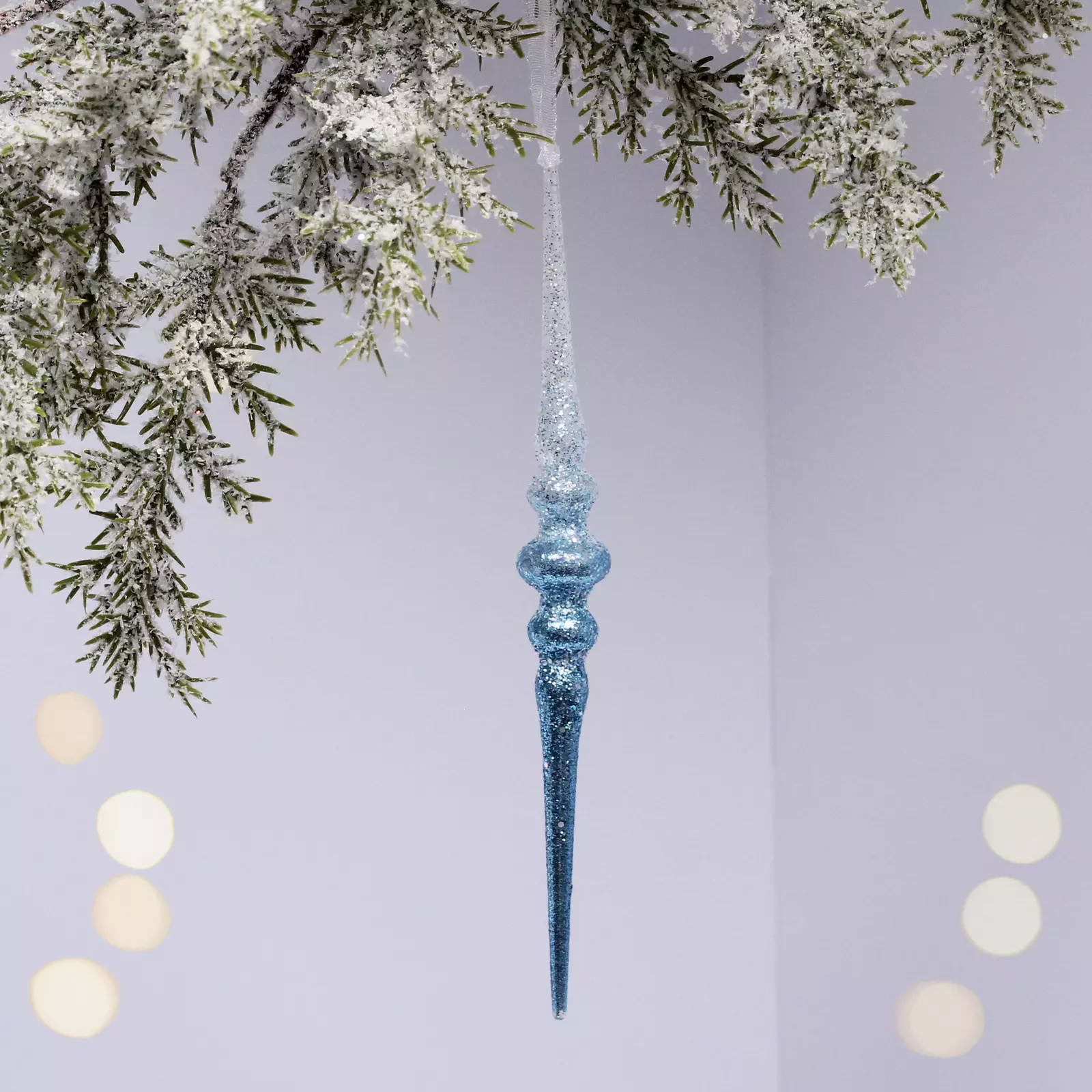 Елочное украшение Искристая сосулька 12 см белый/голубой 916-2087