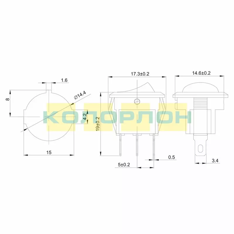 Выключатель клавишный круглый 250V 3А (3с) ON-OFF зеленый с подсветкой Micro REXANT 36-2533