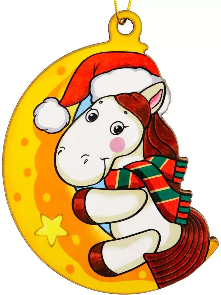 Елочное украшение из дерева Пони на Луне 9 см НУ-5830