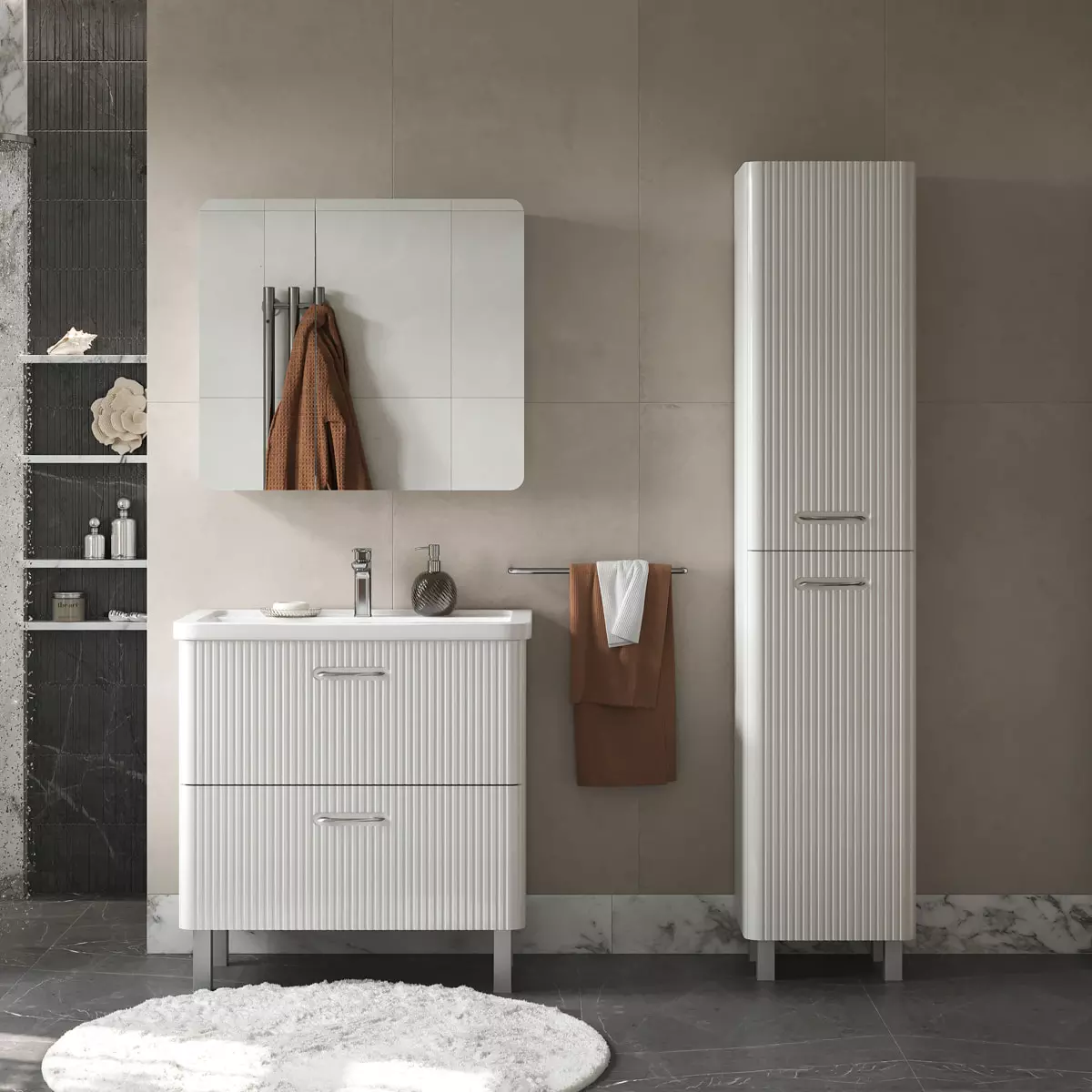 Тумба с раковиной напольная 80 см VOLNA Свон/Swan Т8 бланж + рак. Свон/Swan 80 tnSWAN80.2Y-43