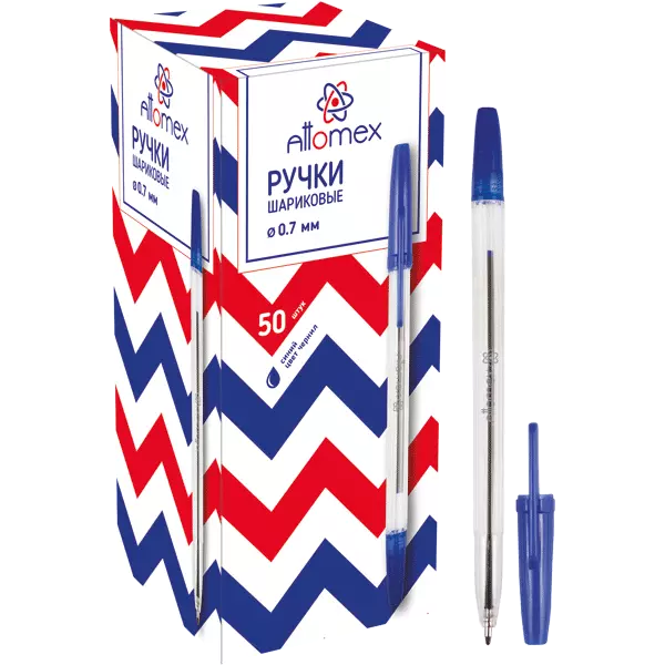 Ручка шариковая Attomex d=0,7 мм, прозрачный корпус, синяя, 5073320