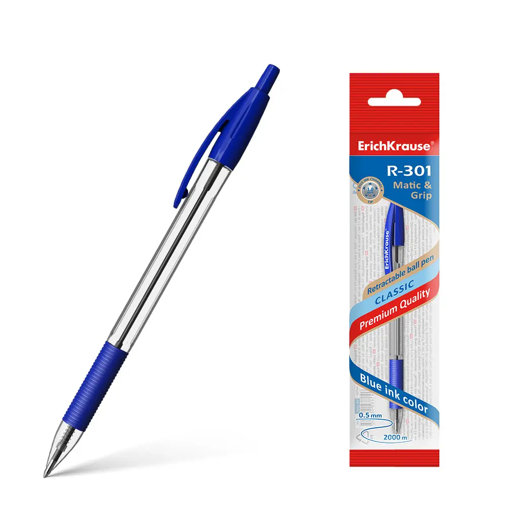 Шариковая ручка автомат ErichKrause R-301 CLASSIC MATIC&GRIP, 1,0, синий