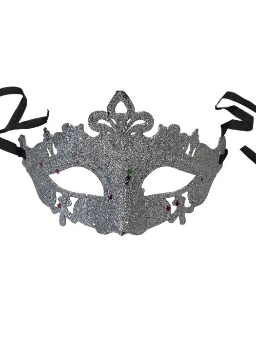Карнавальная маска Праздник в серебре из полипропилена, с лентой, 16x10x6,5 см, 82041