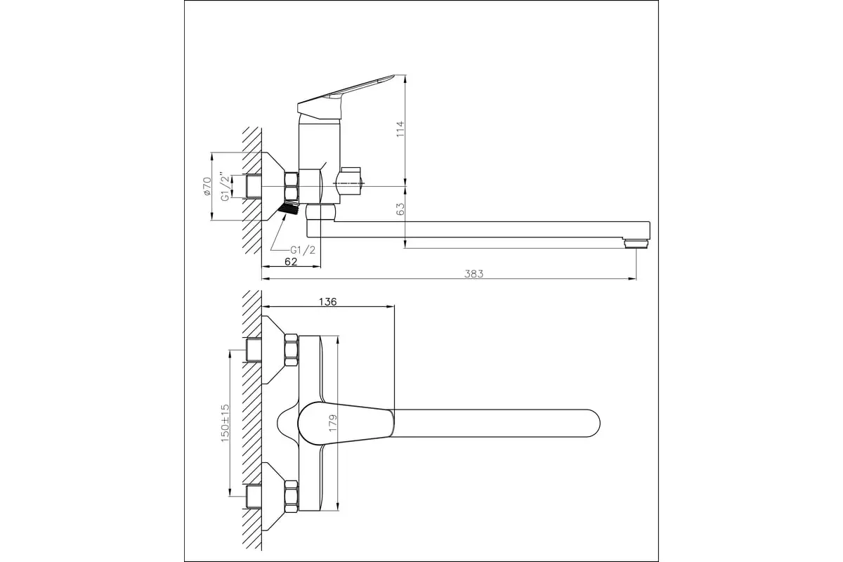 Смеситель для ванны, длинный излив 30 см, хром, с аксессуарами, ESKO St.-Petersburg, SPb 31, латунь