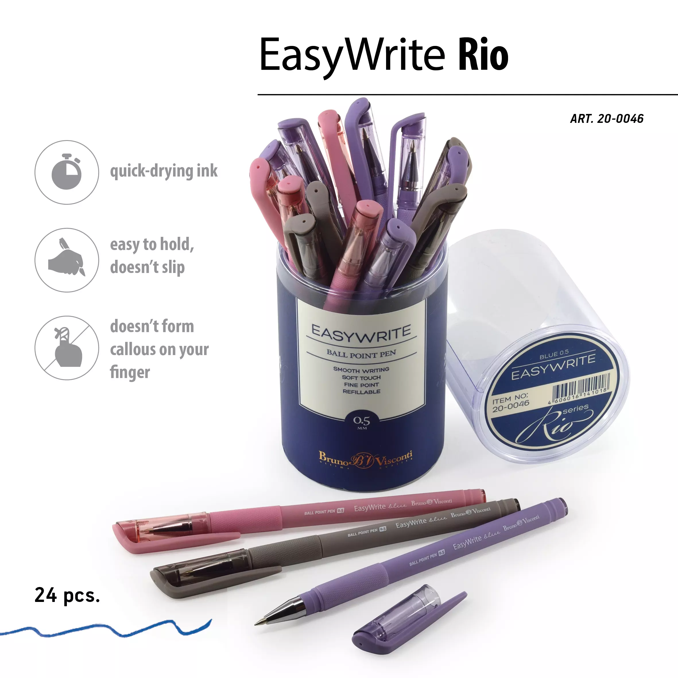 Ручка шариковая BrunoVisconti EasyWrite.RIO 0.5 мм чернила синие (3 цвета корпуса)