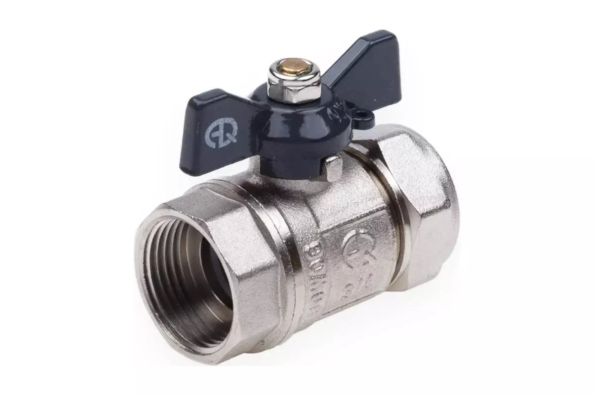 Кран шаровой для металлопластиковых труб 20х1/2" ВР, бабочка черная, AQUALINK 01165