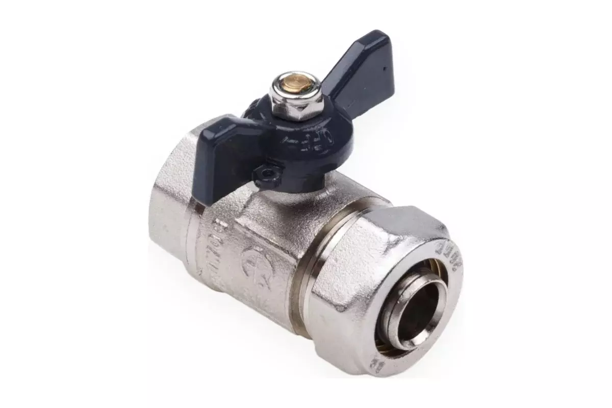 Кран шаровой для металлопластиковых труб 20х1/2" ВР, бабочка черная, AQUALINK 01165