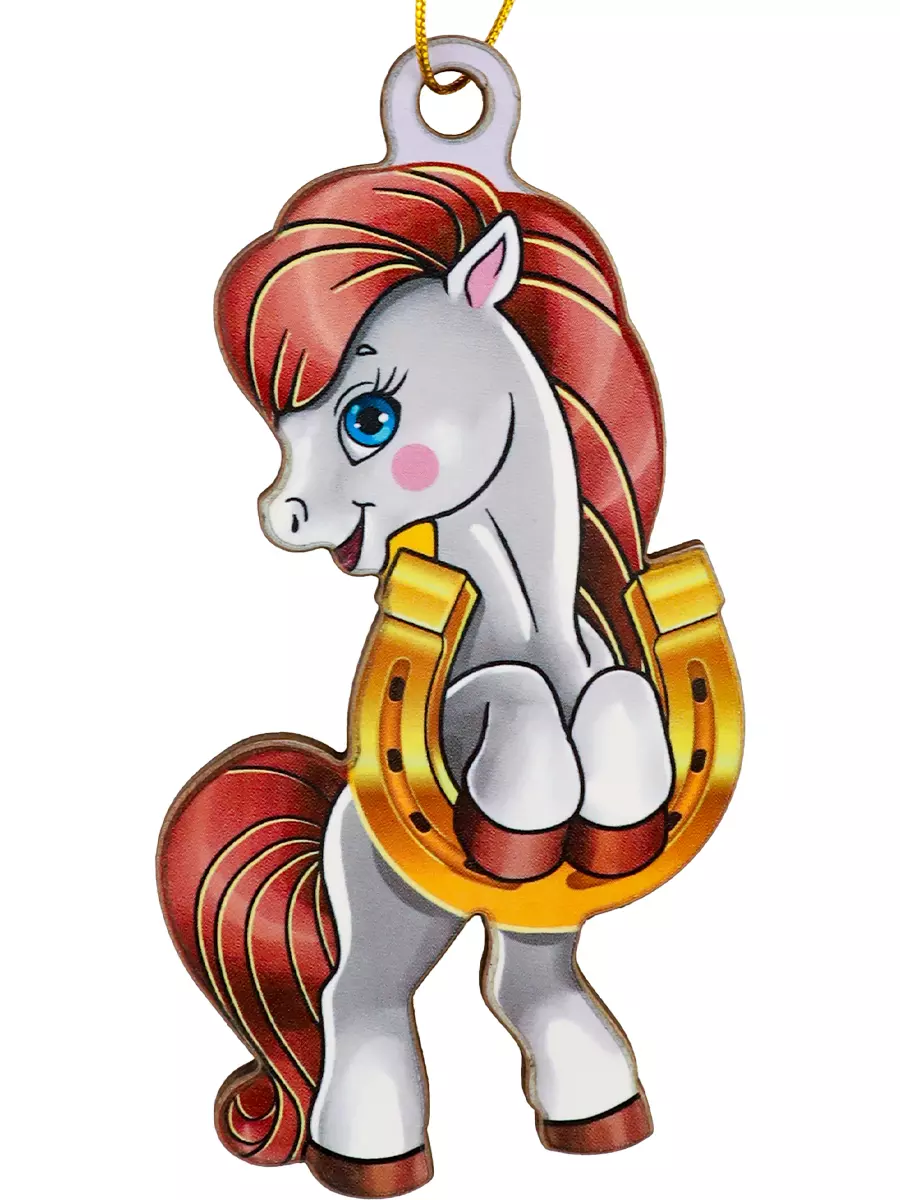 Елочное украшение из дерева Пони на удачу 9 см НУ-5831
