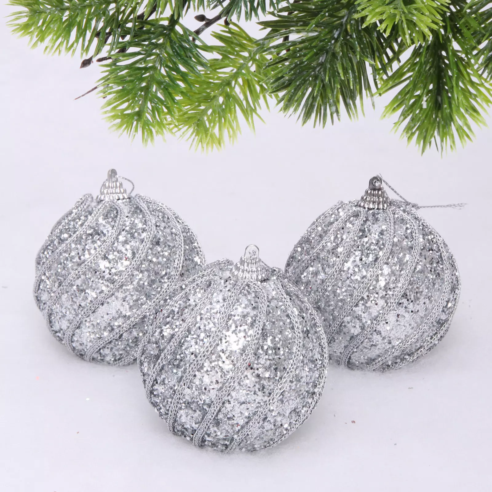 Новогодние шары Glame-блестящий мир 8 см (3 шт) серебро 107-6272