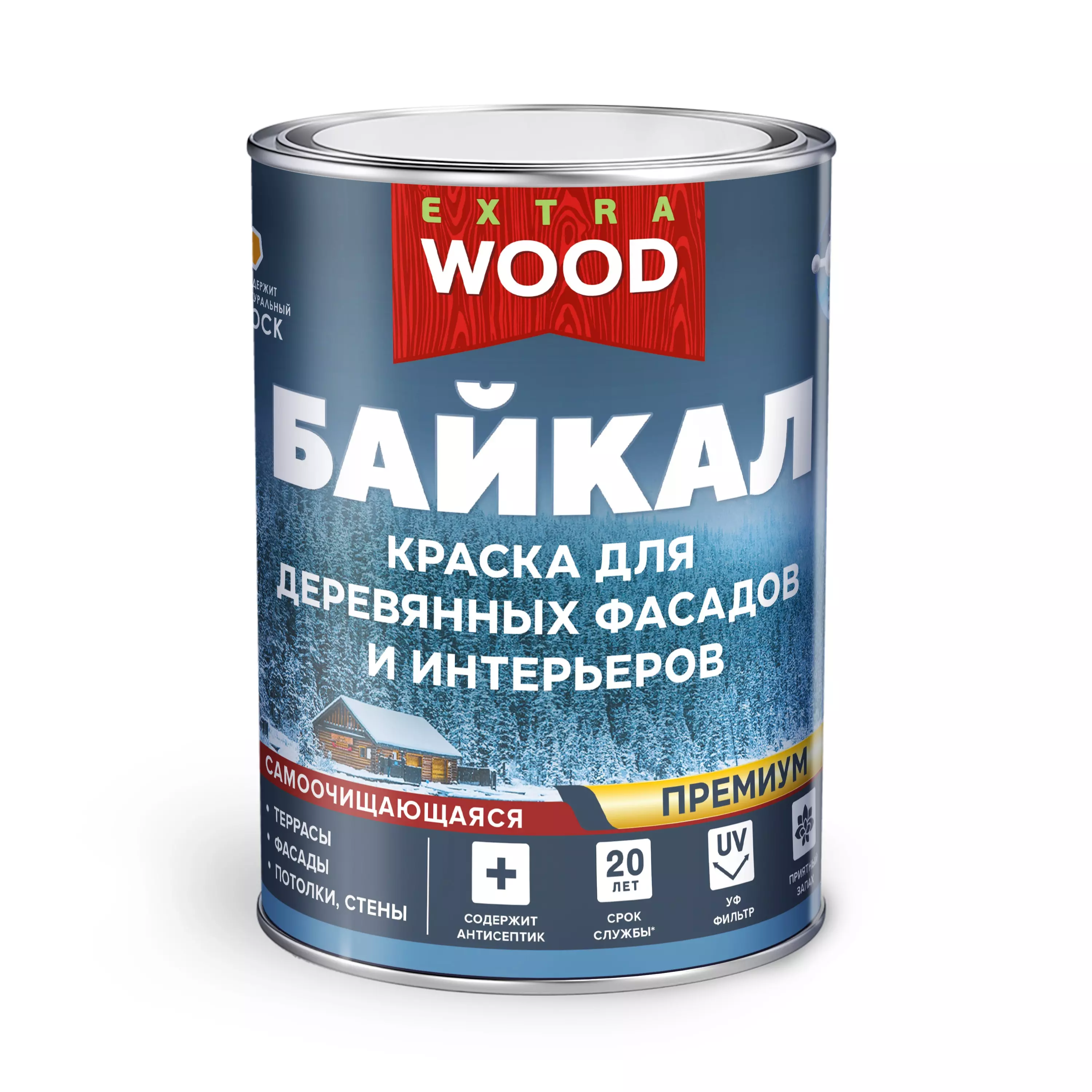 Краска для деревянных фасадов и интерьеров Байкал белый 0,75 л